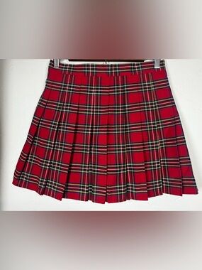 Wildcat Red Plaid Pleated Skirt Y2K Schoolgirl Style 100% Cotton Size Medium